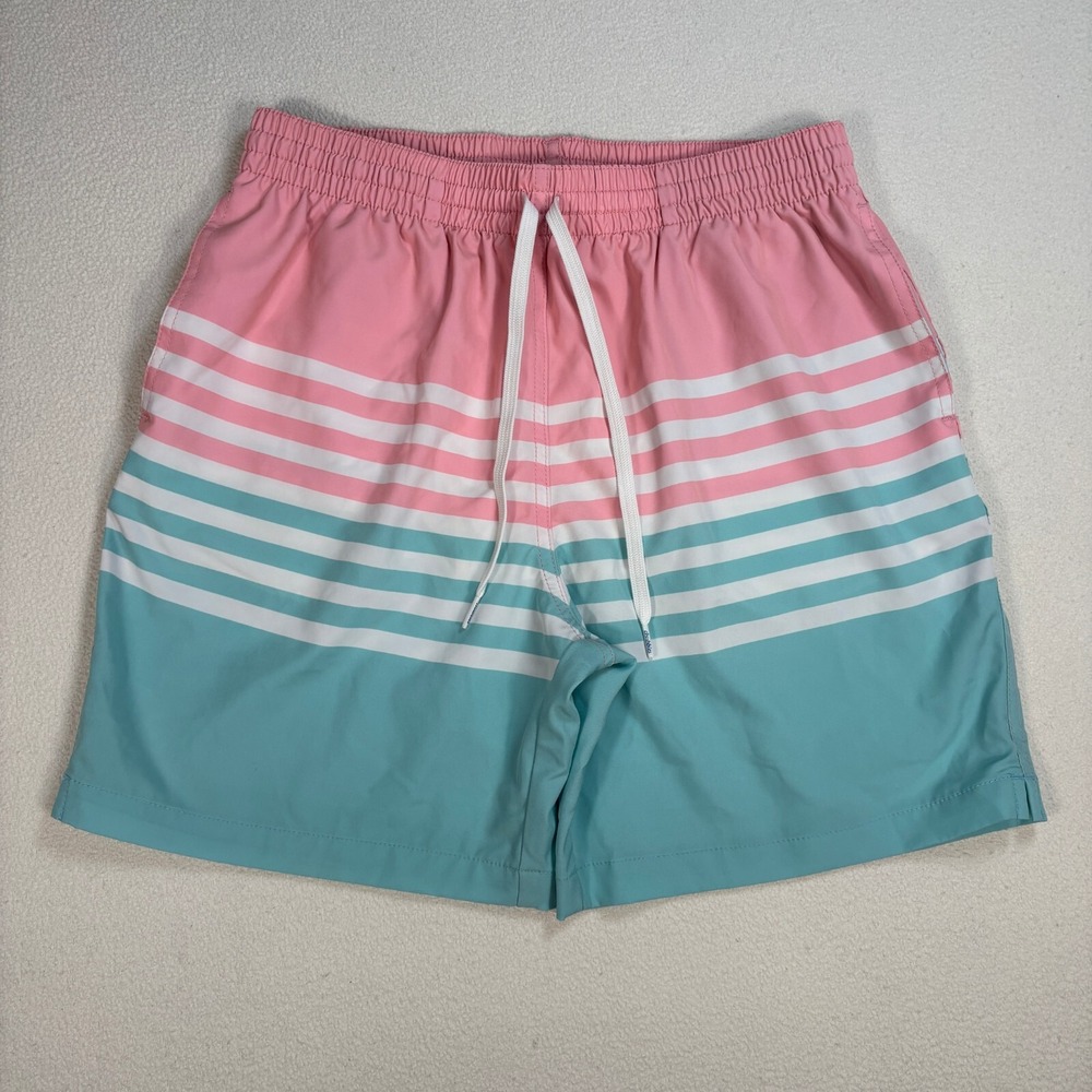 Chubbies The On‎ The Horizons 7" Swim Trunks Men's M Pink Blue Stripe Mesh Lined